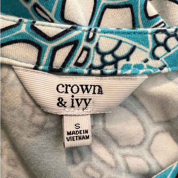 Crown & Ivy Dress in Turquoise with Turtle Print in Black and White Size Small - Picture 4 of 5